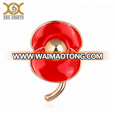 Wholesale rhinestone lapel badge poppy pin flower shaped badge